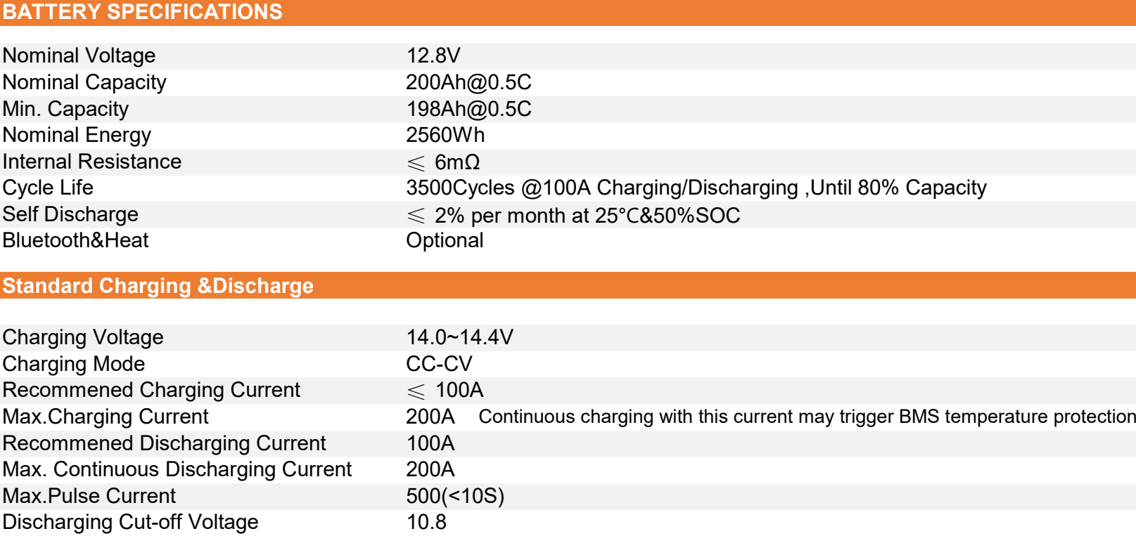 200ah lithium battery specification
